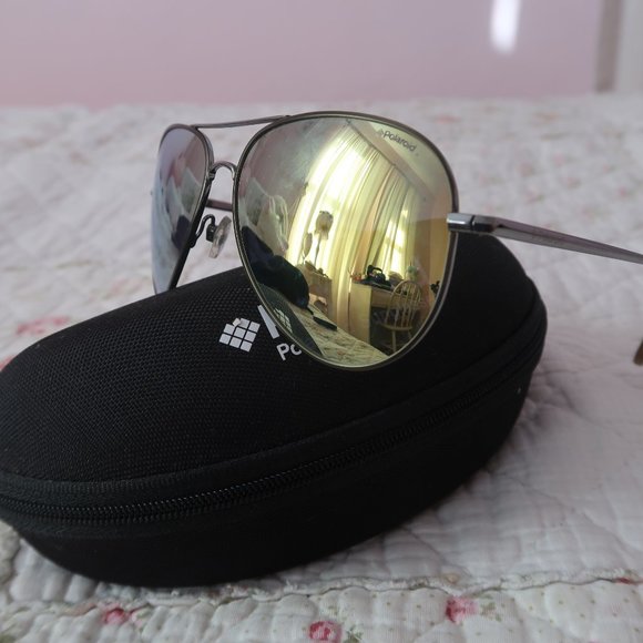 Polaroid Polarized Aviator Silver Metal Reflective Lenses Sunglasses P4139R